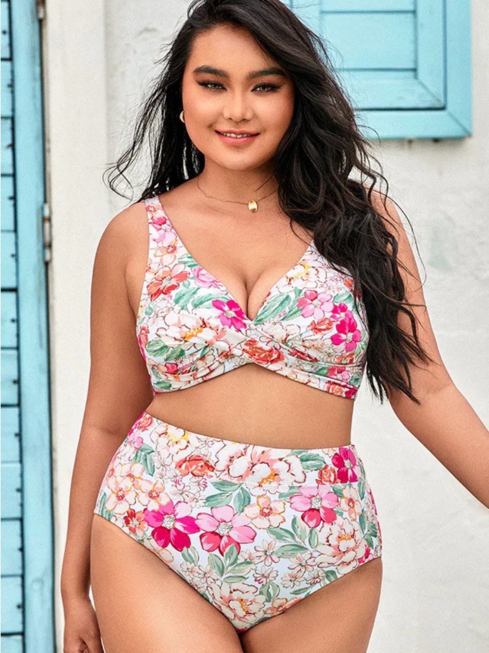 NWT 90’s Floral Wrap Banded Tummy Control High Waist Plus Size Bikini